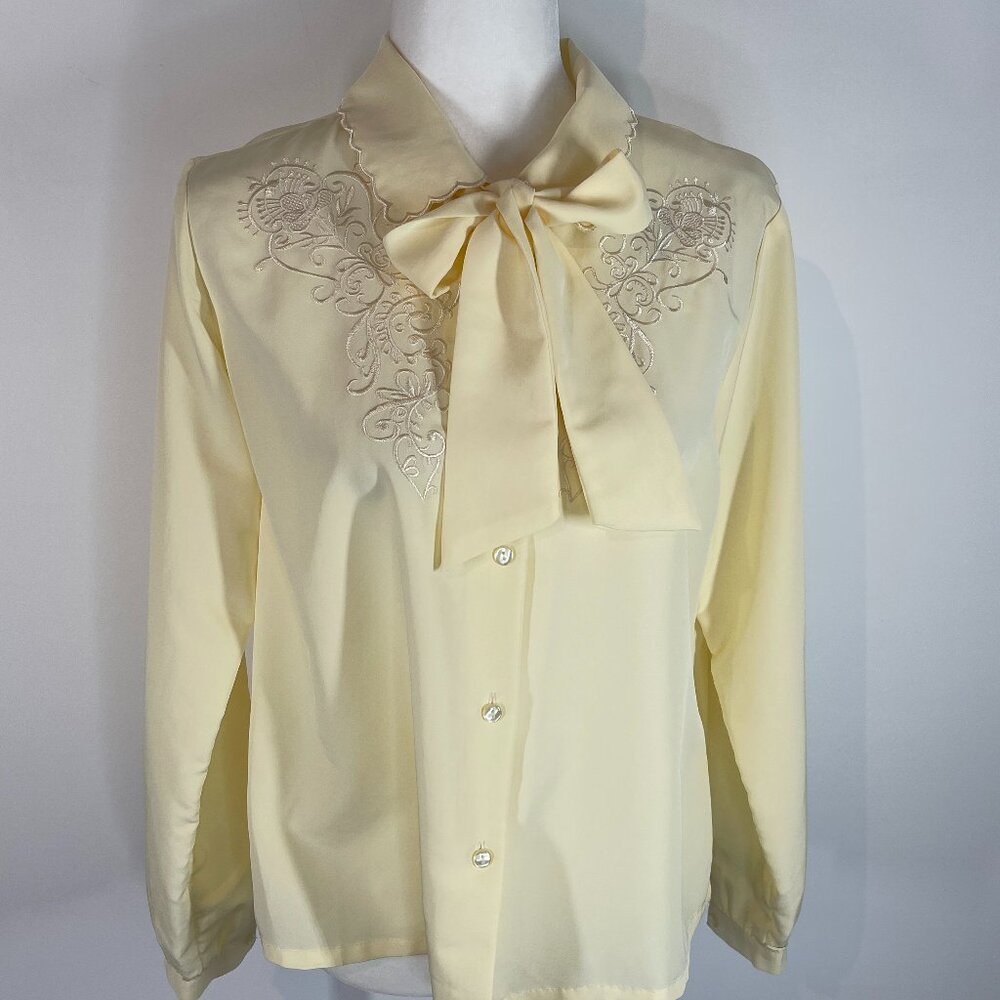 Vintage Judy Bond Yellow Embroidered Blouse size 10